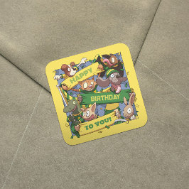 ハッピーバースデーへ動物ファン黄色と緑 スクエアシール