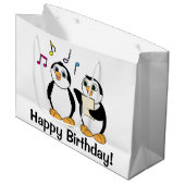 ハッピーバースデーを歌っている漫画のペンギン ラージペーパーバッグ (正面アングル)