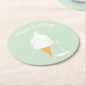 ハッピーバースデーアイスクリームコーン振りかける水玉模様 ラウンドペーパーコースター (アングル)