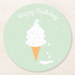 ハッピーバースデーアイスクリームコーン振りかける水玉模様 ラウンドペーパーコースター