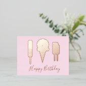 ハッピーバースデーアイスクリームピンクフォイルホリデー 箔シーズンポストカード (立ち正面)
