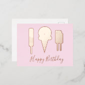 ハッピーバースデーアイスクリームピンクフォイルホリデー 箔シーズンポストカード (正面/裏面)