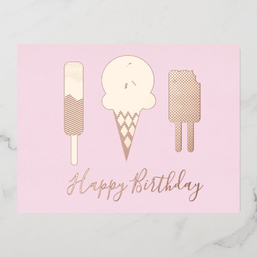ハッピーバースデーアイスクリームピンクフォイルホリデー 箔シーズンポストカード (正面)