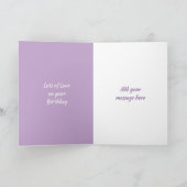 ハッピーバースデーアウンティグレーと紫の写真 カード (内部)