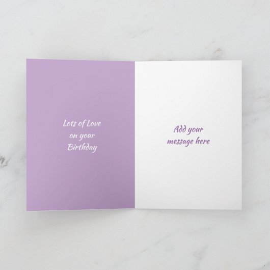 ハッピーバースデーアウンティグレーと紫の写真 カード (内部)