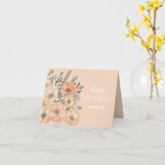 ハッピーバースデーアウンティフラワーイラストレーション カード (黄色い花)