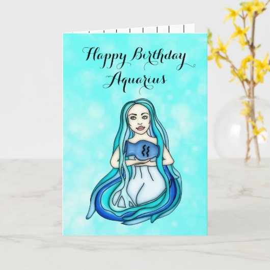 ハッピーバースデーアクエリアス占星術形質 カード (黄色い花)