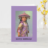 ハッピーバースデーアジア人形 カード (黄色い花)