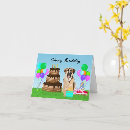 ハッピーバースデーアナトリアンシェパードドッグアット誕生日 カード (黄色い花)