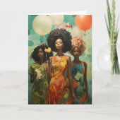 ハッピーバースデーアフリカ系アメリカ人女性バルーン カード (正面)