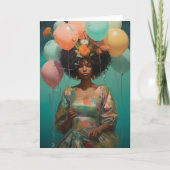 ハッピーバースデーアフリカ系アメリカ人女性バルーン カード (正面)