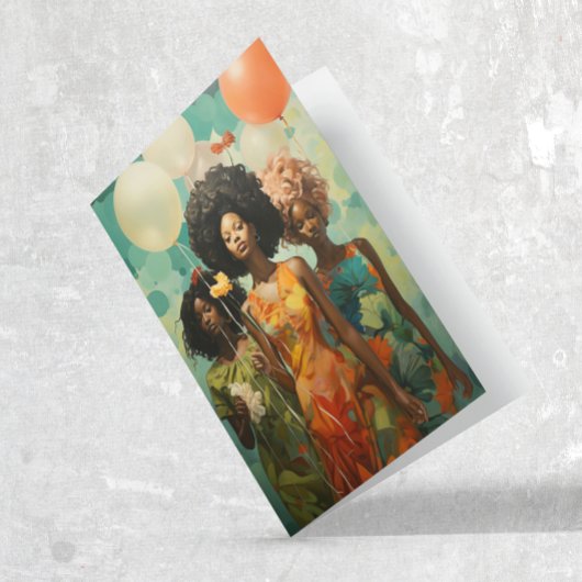 ハッピーバースデーアフリカ系アメリカ人女性バルーン カード