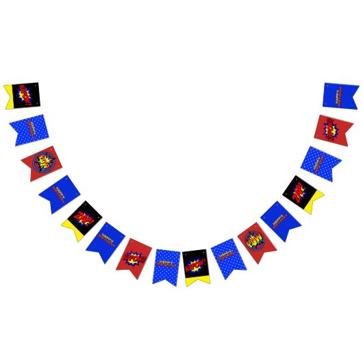 ハッピーバースデーアポップ・アートのートスーパーヒーロー誕生日バナー バンティングフラッグ (全)