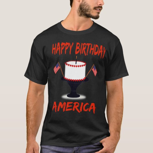 ハッピーバースデーアメリカアメリカお誕生日ケーキアプリ Tシャツ (正面)