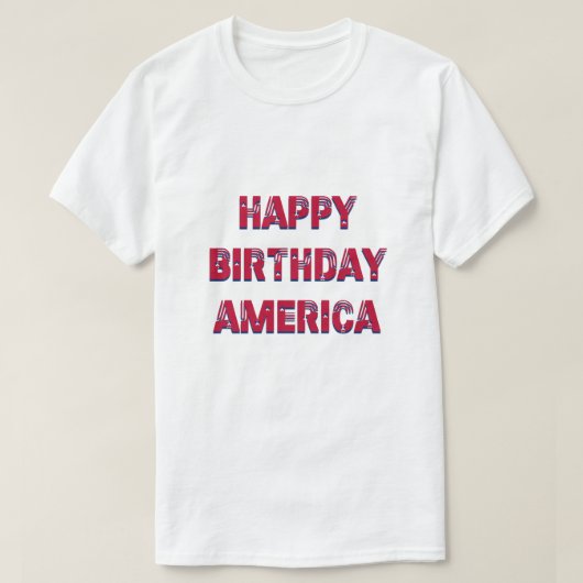 ハッピーバースデーアメリカスターズストライプレッドブルー Tシャツ (デザイン正面)