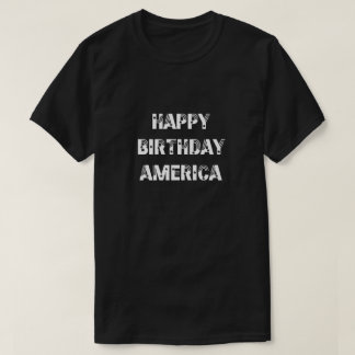 ハッピーバースデーアメリカスターズストライプ白黒 Tシャツ