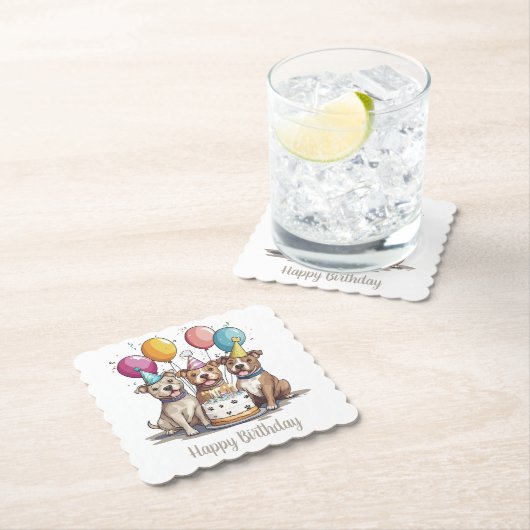 ハッピーバースデーアメリカンピットブルテリアドッグ ペーパーコースター (インサイチュ)