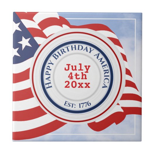 ハッピーバースデーアメリカ愛国的なサークル1779国旗 タイル (正面)
