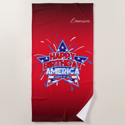ハッピーバースデーアメリカ7月4日インディペンデント ビーチタオル (正面)