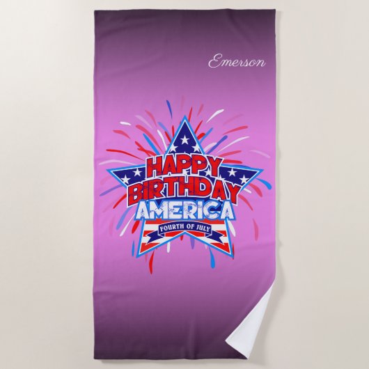 ハッピーバースデーアメリカ7月4日インディペンデント ビーチタオル (正面)