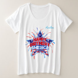 ハッピーバースデーアメリカ プラスサイズTシャツ