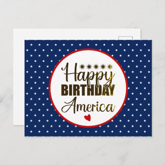 ハッピーバースデーアメリカ、愛国的な赤白青 ポストカード (正面/裏面)