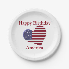 ハッピーバースデーアメリカ、赤く白くおよび青のハート ペーパープレート