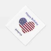 ハッピーバースデーアメリカ、赤白、青ハート スタンダードランチョンナプキン (角)