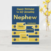 ハッピーバースデーアメージング甥の海軍と金ゴールド カード (黄色い花)