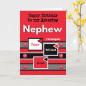 ハッピーバースデーアメージング甥レッドグレーブラック カード (黄色い花)