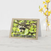 ハッピーバースデーアライグマのツリーカード カード (黄色い花)