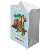 ハッピーバースデーアリゲータースーパーヒーローバースデーパーティー ミディアムペーパーバッグ (正面アングル)