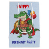 ハッピーバースデーアリゲータースーパーヒーローバースデーパーティー ミディアムペーパーバッグ (裏面)