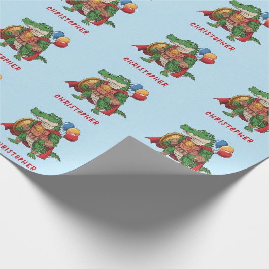 ハッピーバースデーアリゲータースーパーヒーローバースデーパーティー ラッピングペーパー (角)