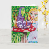 ハッピーバースデーアリスインワンダーランドキャタピラー カード (黄色い花)