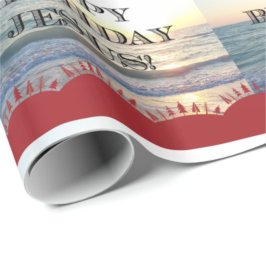 ハッピーバースデーイエスと赤いクリスマスツリー ラッピングペーパー (ロールコーナー)