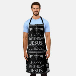 ハッピーバースデーイエスクリスマスセーター白黒 エプロン