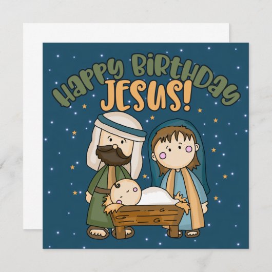 ハッピーバースデーイエズスのクリスマスグリーティングカード ノートカード (正面/裏面)
