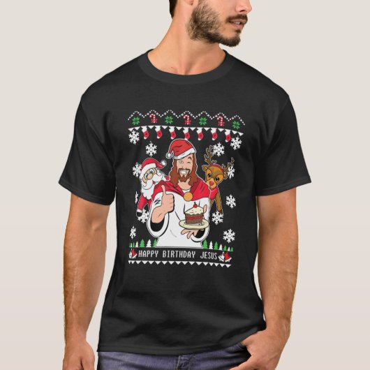 ハッピーバースデーイエズスクリスチャンクリスマス女性男性 Tシャツ (正面)