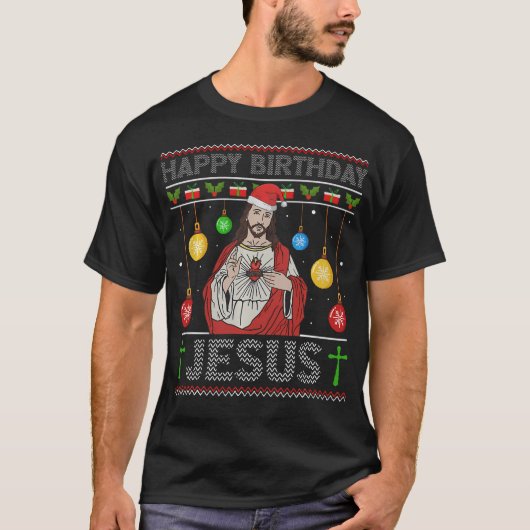 ハッピーバースデーイエズスクリスチャン醜いクリスマスフー Tシャツ (正面)