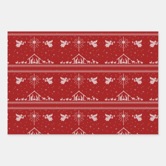 ハッピーバースデーイエズスビューティッドクリスマスセーターデザイン ラッピングペーパーシート (正面3)