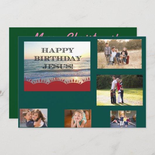ハッピーバースデーイエズレッドクリスマスツリー5枚の写真 シーズンカード (正面/裏面)