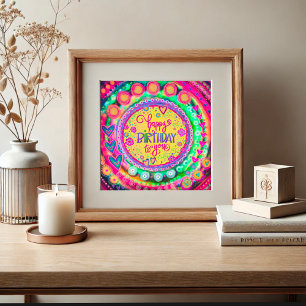 ハッピーバースデーイエローおもしろいカラフル吸光度 ポスター