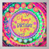 ハッピーバースデーイエローおもしろいカラフル吸光度 ポスター (正面)