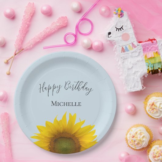 ハッピーバースデーイエローサンフラワーエレガント ペーパープレート (パーティー)