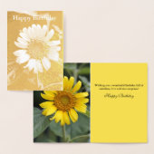 ハッピーバースデーイエローサンフラワーゴールドフォイルカード 箔カード (ディスプレー)