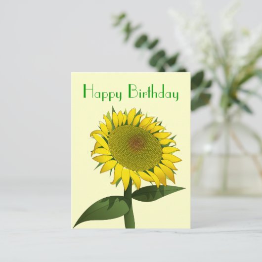 ハッピーバースデーイエローサンフラワーフローラポストカード ポストカード (スタンド正面)
