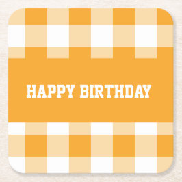 ハッピーバースデーイエロージンガム スクエアペーパーコースター