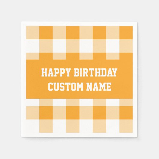 ハッピーバースデーイエロージンガム スタンダードカクテルナプキン (正面)