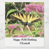 ハッピーバースデーイエローバタフライピンクの花 ワインラベル (シングルラベル)